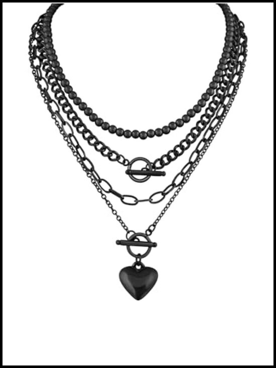 Jewelry - Layered Heart Beaded Choker Necklace, Gothic Punk Y2K